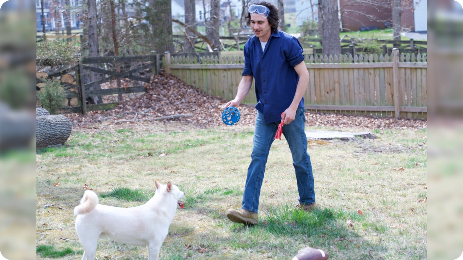 eBay Seller Jeff Abed plays catch with a dog