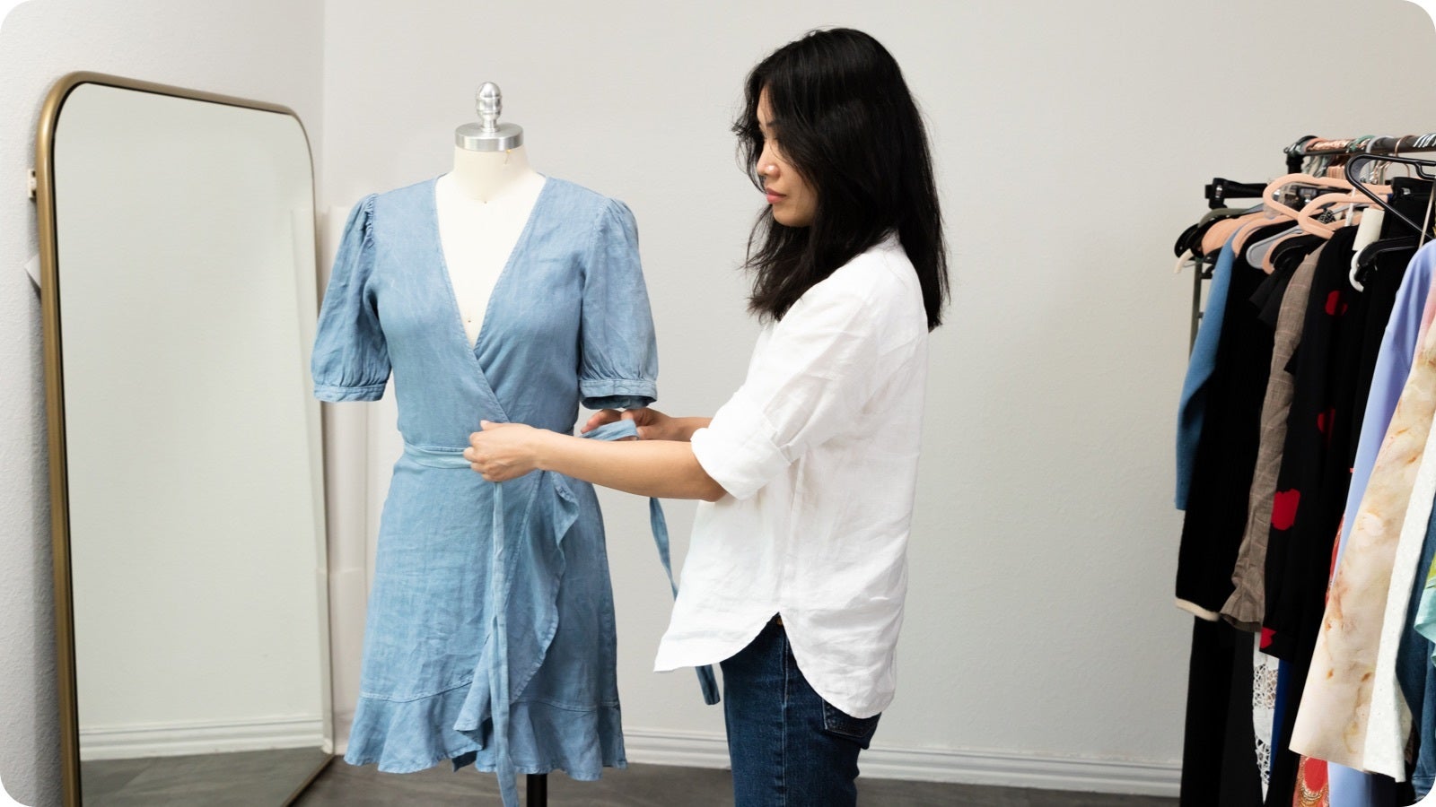 eBay Seller Michelle Nguyen with dress on mannequin